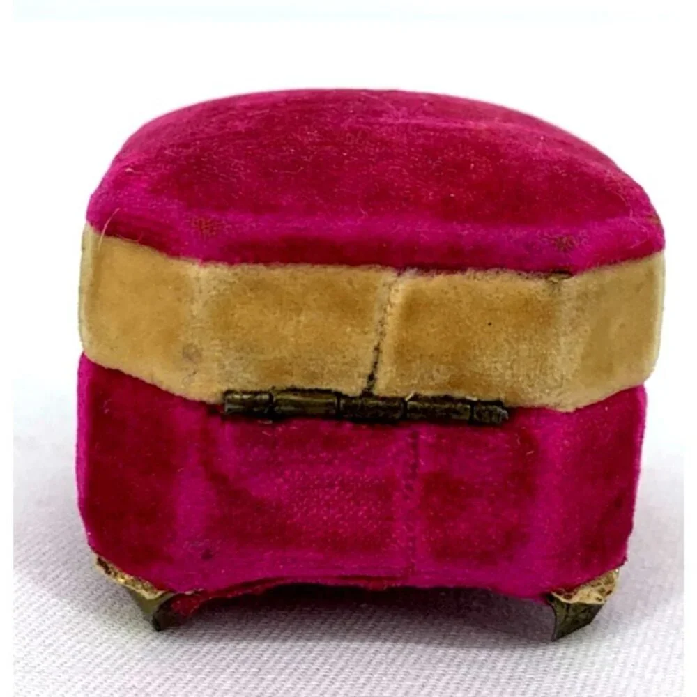 Ring Presentation Jewelry Pink Velvet MOP Push Button Metal Feet Antique 1.5